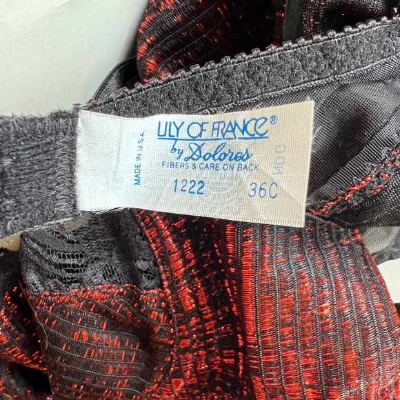 NWT Lily of France Vintage Demi Lace Bra in Hot Red Metallic & Black Lace 36C - Picture 14 of 14